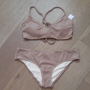 NWT Hula Honey Bikini Women's sz L Tan 2 Piece Snakeskin Design Bathing Suit